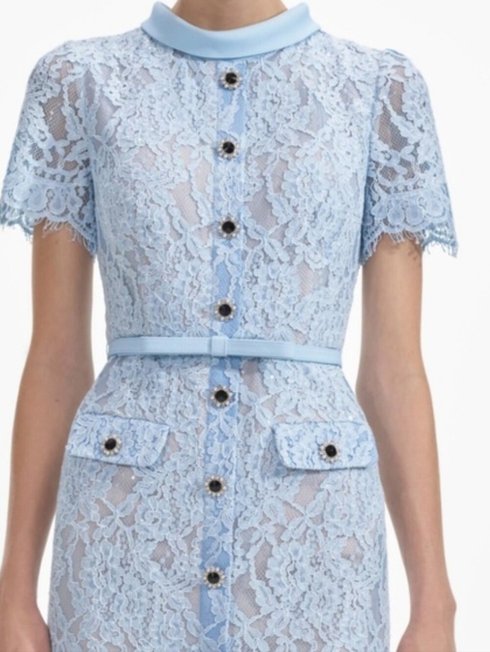 Self-Portrait Pale Blue Lace Button-Through Midi Dress - Picture 4 of 15